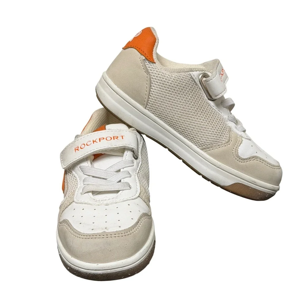 Rockport Sneakers Kids Size 8 White Beige Orange Mesh Low Top EUC